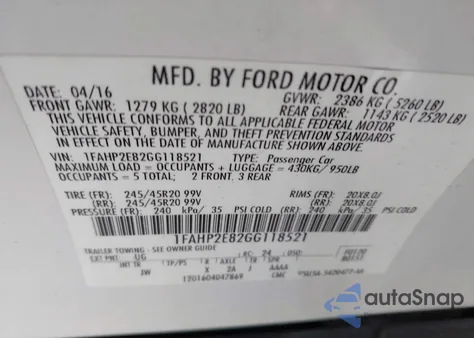 2016 Ford Taurus Sel z USA, uszkodzony, nr VIN 1FAHP2E82GG118521